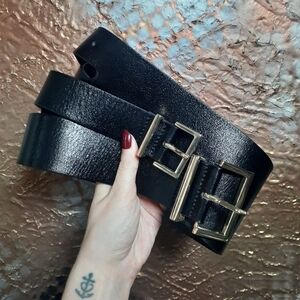Zara Shiny Black Belt with Metallic Gold Buckle
